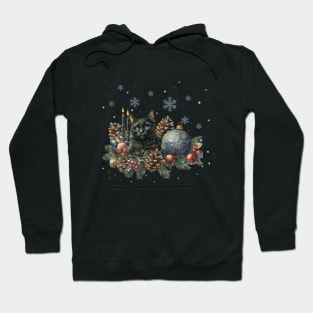 Christmas composition and Black cat, winter scene, snow, holidays, cat in snow, cat in winter, cat lovers Hoodie